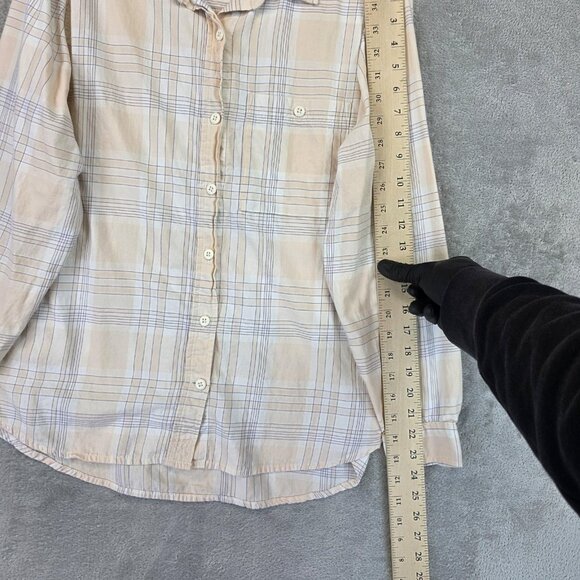 REI Co Op Shirt Womens Small Peach Blue Plaid Long Sleeve Button Front Cotton - Picture 4 of 10